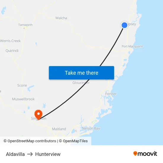 Aldavilla to Hunterview map