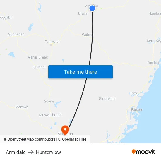Armidale to Hunterview map