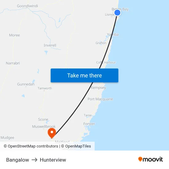 Bangalow to Hunterview map