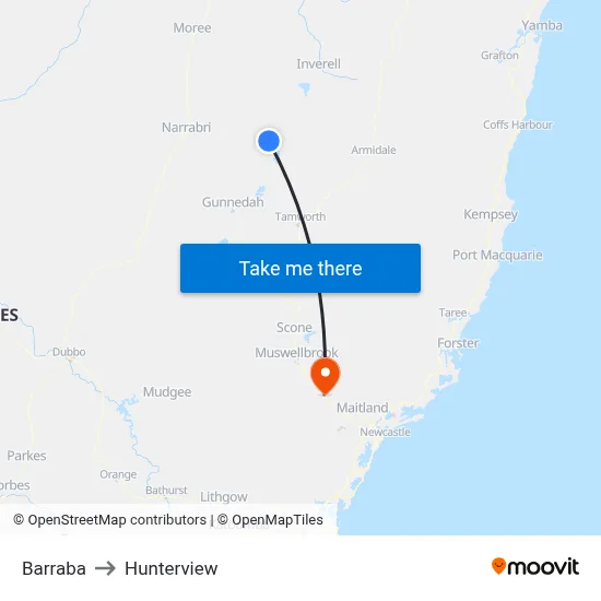 Barraba to Hunterview map