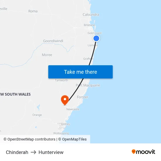 Chinderah to Hunterview map