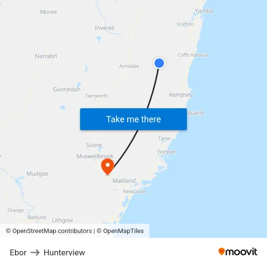 Ebor to Hunterview map