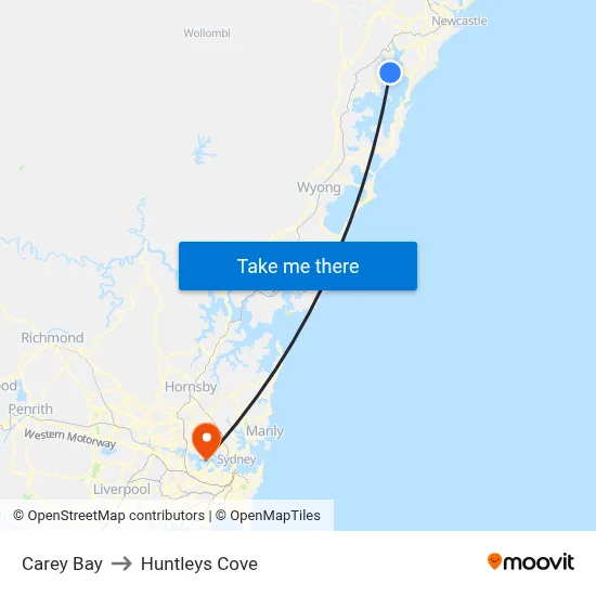 Carey Bay to Huntleys Cove map