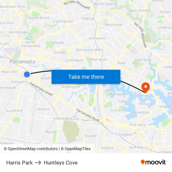 Harris Park to Huntleys Cove map