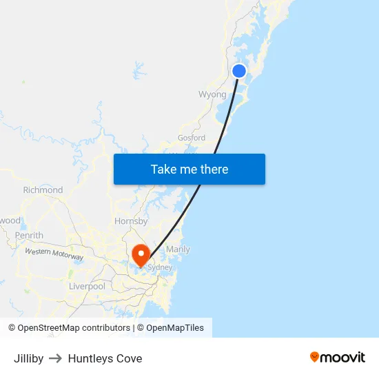 Jilliby to Huntleys Cove map