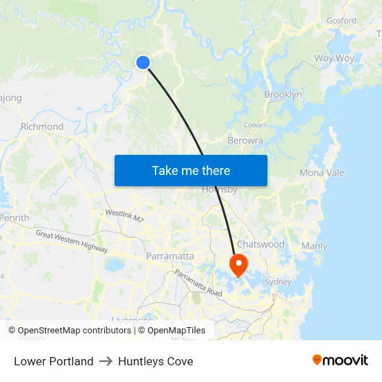 Lower Portland to Huntleys Cove map
