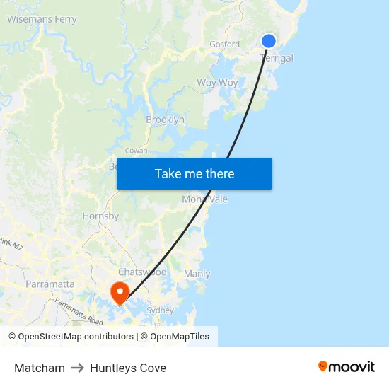 Matcham to Huntleys Cove map