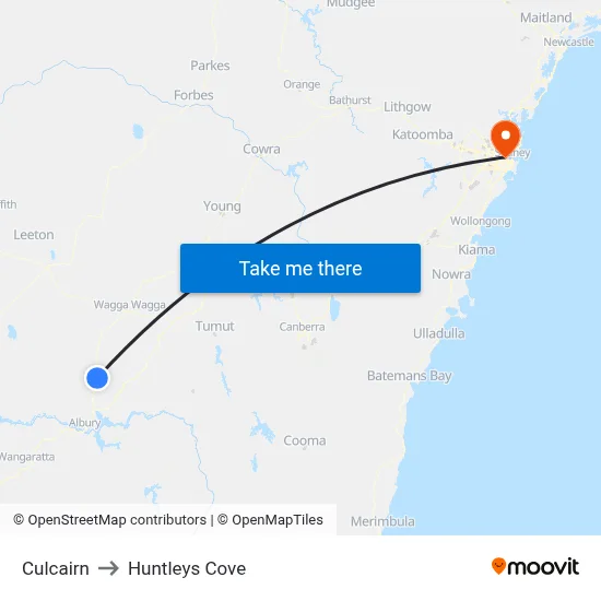 Culcairn to Huntleys Cove map