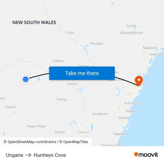 Ungarie to Huntleys Cove map