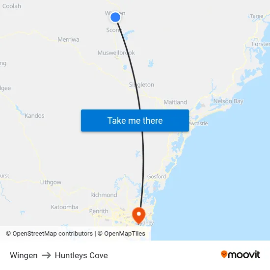 Wingen to Huntleys Cove map