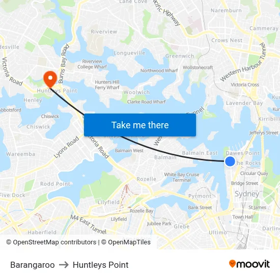 Barangaroo to Huntleys Point map