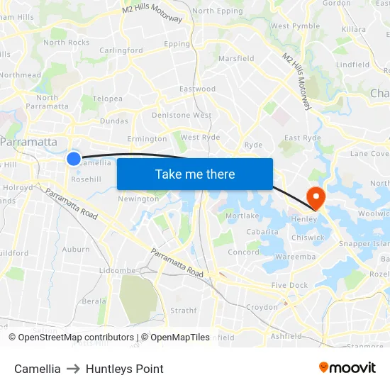 Camellia to Huntleys Point map