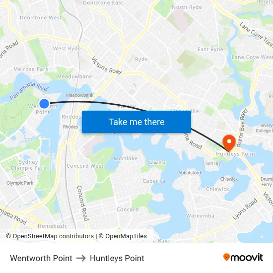 Wentworth Point to Huntleys Point map