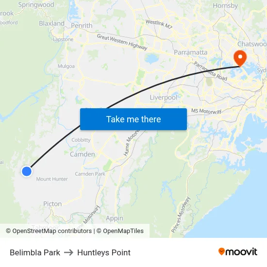 Belimbla Park to Huntleys Point map