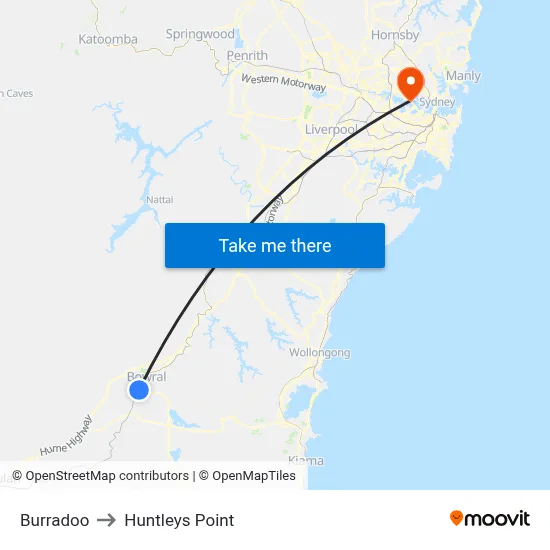 Burradoo to Huntleys Point map
