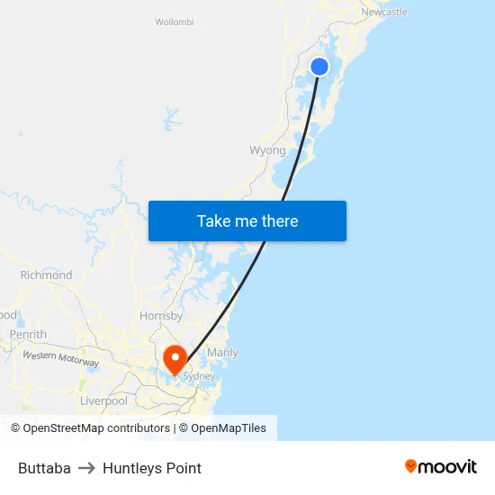 Buttaba to Huntleys Point map