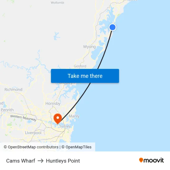 Cams Wharf to Huntleys Point map