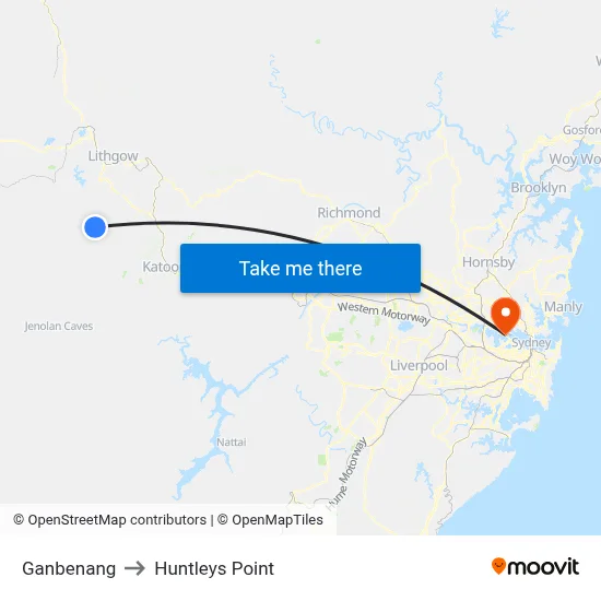 Ganbenang to Huntleys Point map