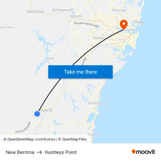 New Berrima to Huntleys Point map