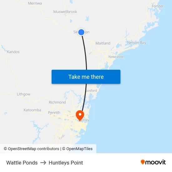 Wattle Ponds to Huntleys Point map