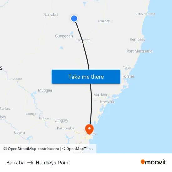 Barraba to Huntleys Point map