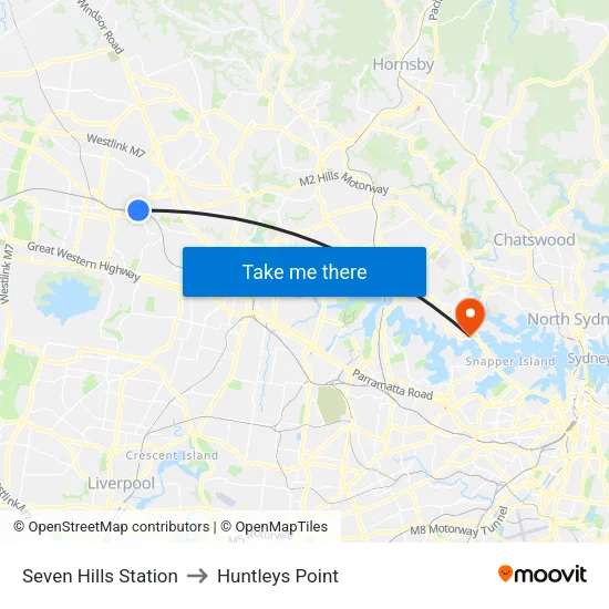 Seven Hills Station to Huntleys Point map