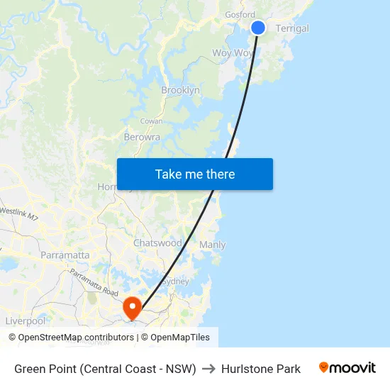 Green Point (Central Coast - NSW) to Hurlstone Park map