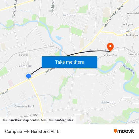 Campsie to Hurlstone Park map