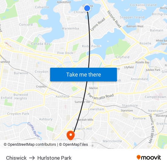 Chiswick to Hurlstone Park map