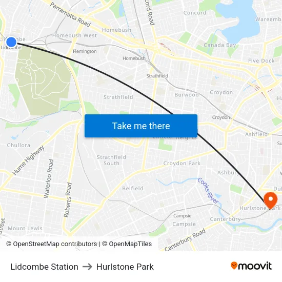 Lidcombe Station to Hurlstone Park map