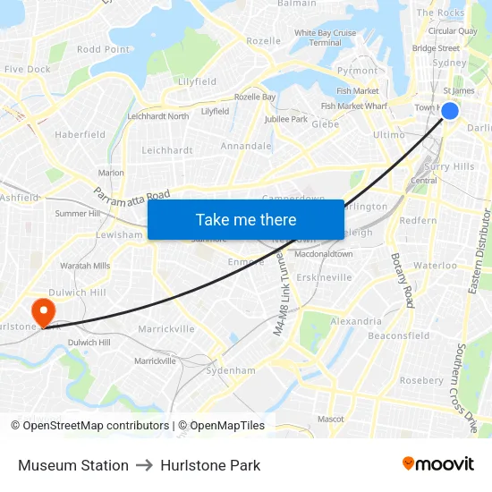 Museum Station to Hurlstone Park map
