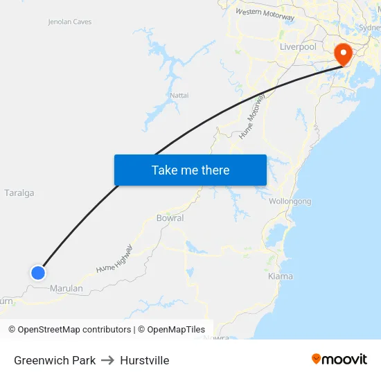 Greenwich Park to Hurstville map