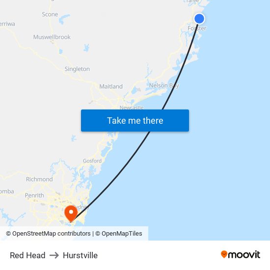 Red Head to Hurstville map