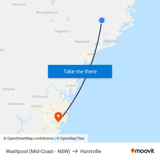 Washpool (Mid-Coast - NSW) to Hurstville map