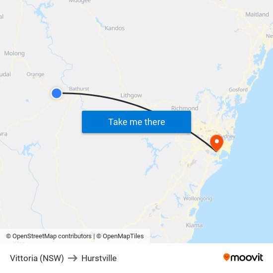 Vittoria (NSW) to Hurstville map