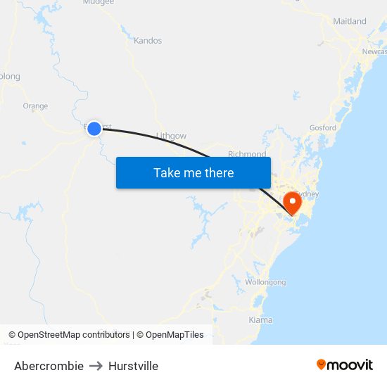 Abercrombie to Hurstville map