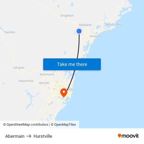 Abermain to Hurstville map