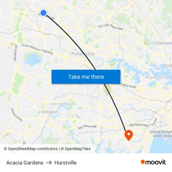 Acacia Gardens to Hurstville map