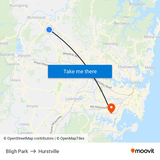 Bligh Park to Hurstville map