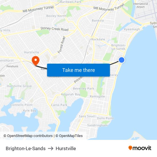 Brighton-Le-Sands to Hurstville map