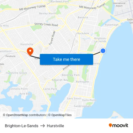 Brighton-Le-Sands to Hurstville map