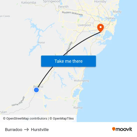 Burradoo to Hurstville map