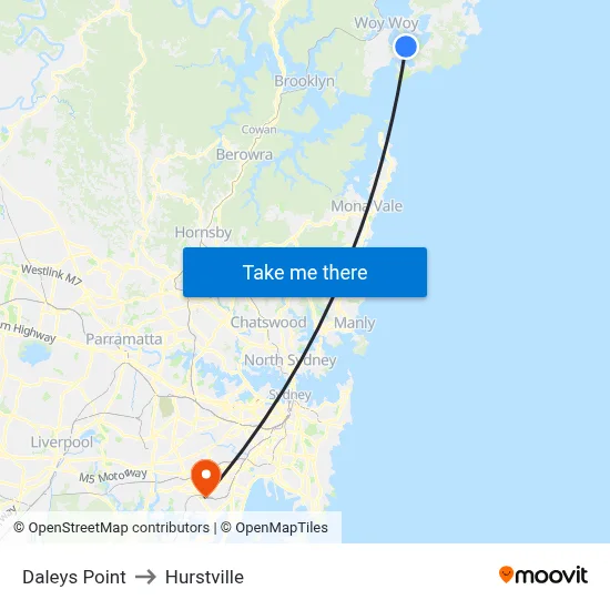 Daleys Point to Hurstville map