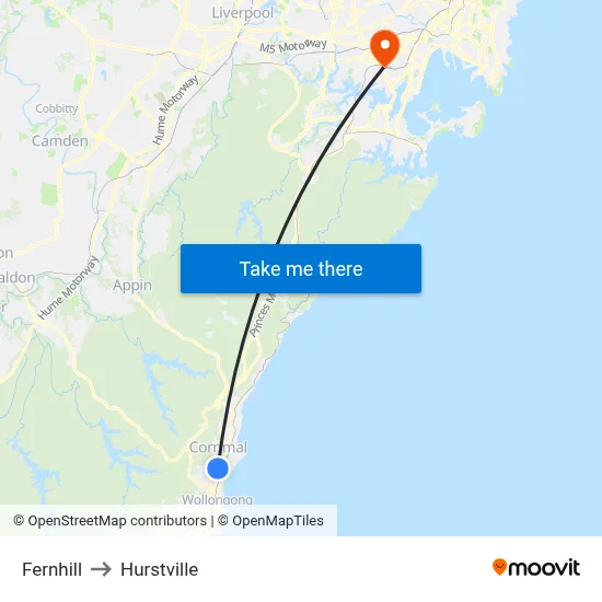 Fernhill to Hurstville map