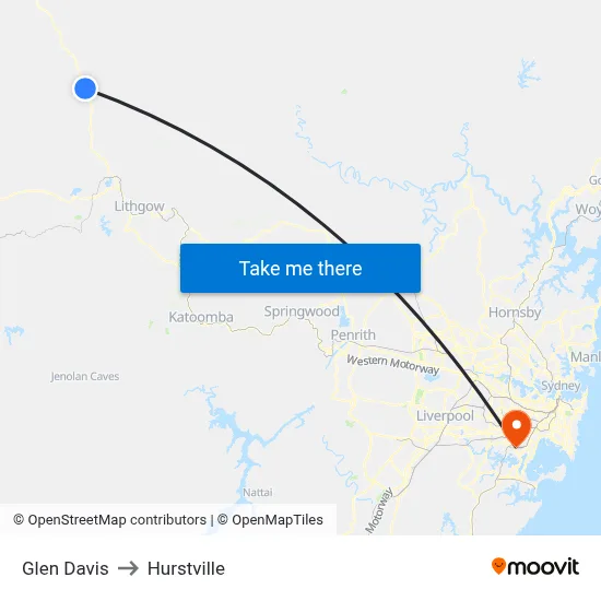 Glen Davis to Hurstville map