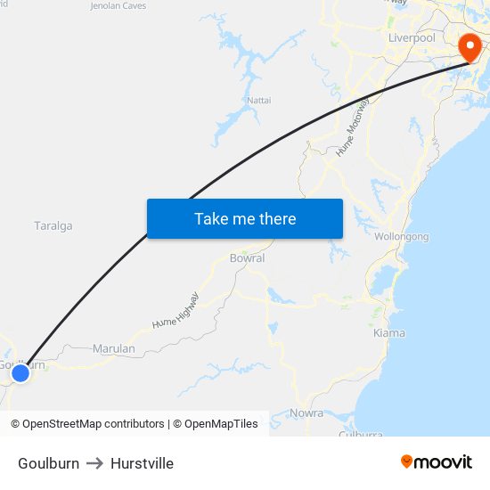 Goulburn to Hurstville map