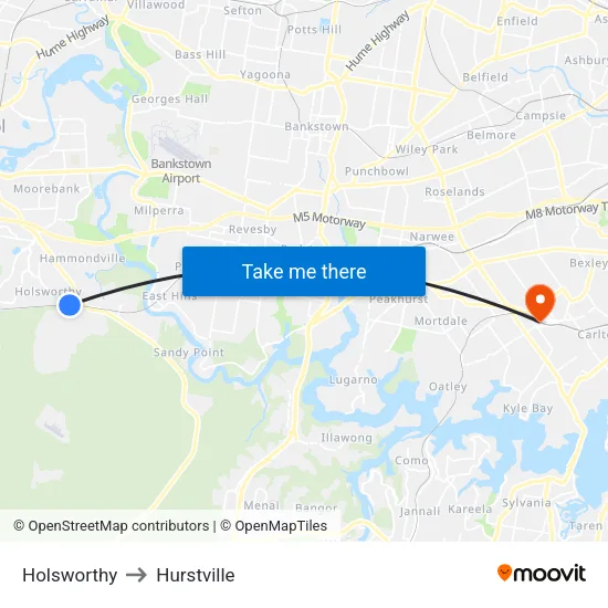 Holsworthy to Hurstville map