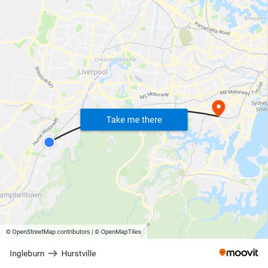 Ingleburn to Hurstville map