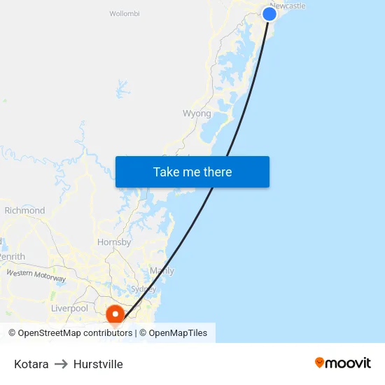 Kotara to Hurstville map