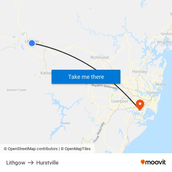 Lithgow to Hurstville map